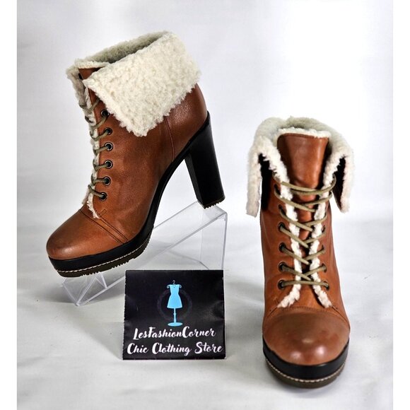 Kelsi Dagger Shoes - Kelsi Dagger Women's Tan Leather Ricci High Heel Boots Luggage Size 8.5 341